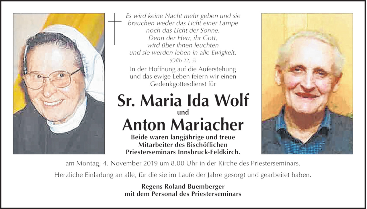 Sr. Maria Ida Wolf Anton Mariacher Bild