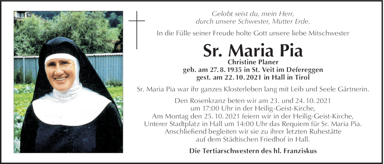 Sr. Maria Pia Christine Planer Bild