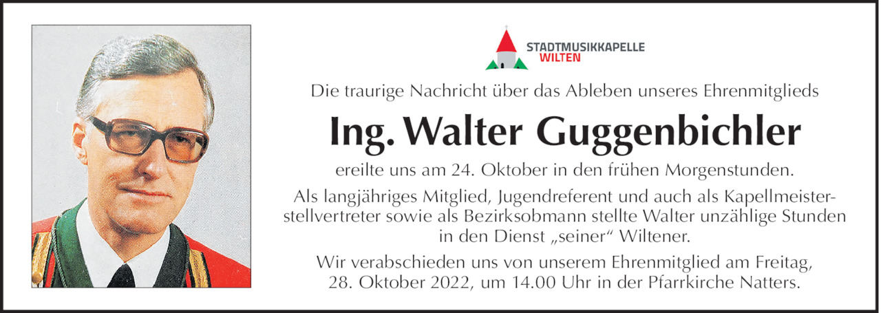 Traueranzeige von Walter Guggenbichler vom 24.10.2022 Tiroler