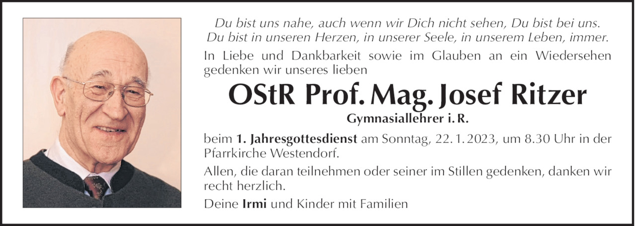 Traueranzeige von Josef Ritzer vom 21.01.2023 | Tiroler Tageszeitung