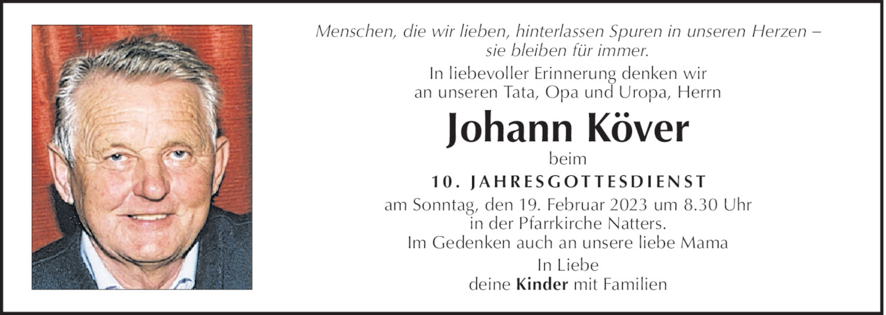 Traueranzeige von Köver Johann vom 18.02.2023 Tiroler Tageszeitung