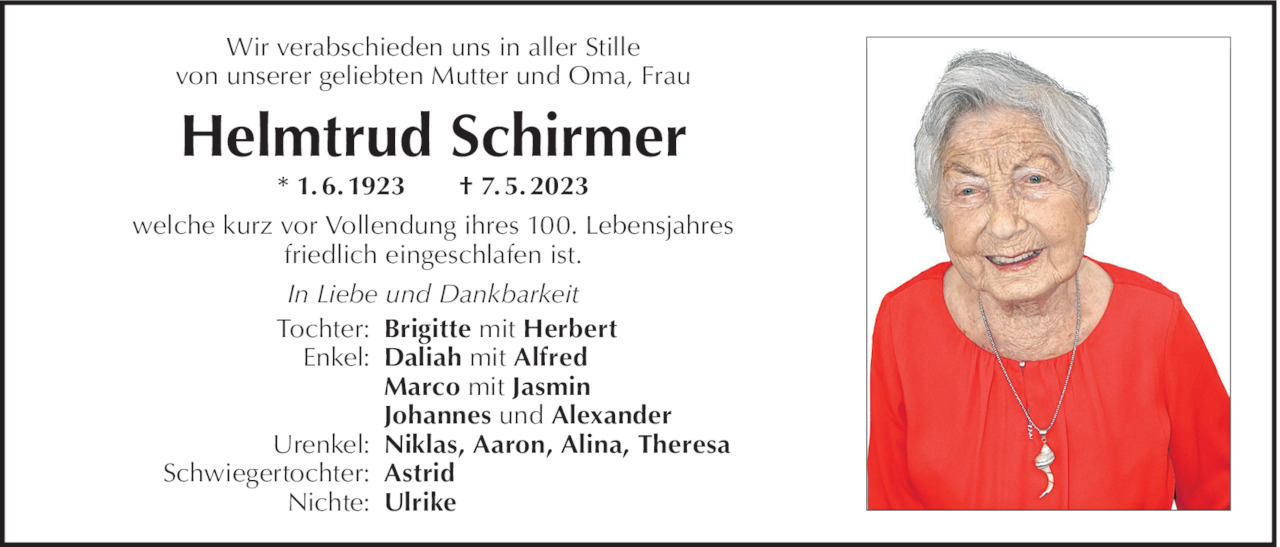 Traueranzeige Von Helmtrud Schirmer Vom 07.05.2023 | Tiroler Tageszeitung