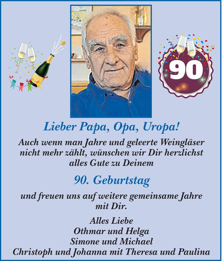 90. Geburtstag Papa, Opa, Uropa Bild
