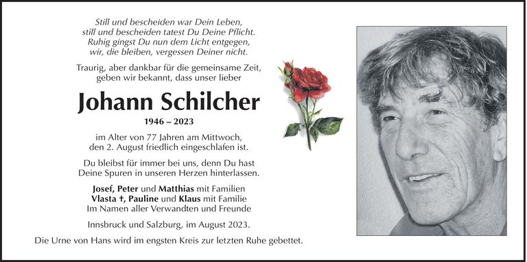 Traueranzeige von Johann Schilcher vom 02.08.2023 Tiroler Tageszeitung