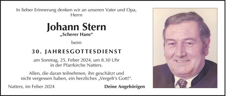 Traueranzeige von Johann Stern vom 24.02.2024 Tiroler Tageszeitung