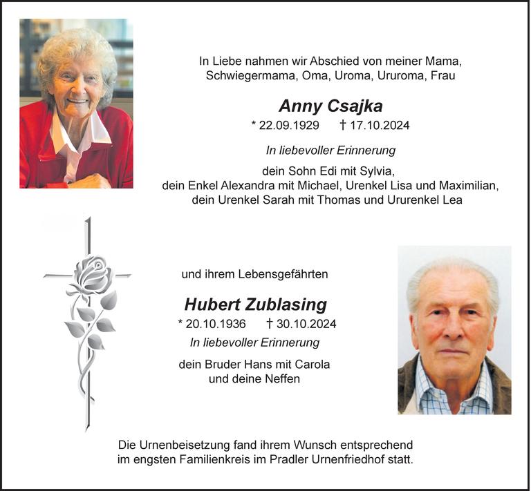 Anny; Hubert  Csajka; Zublasing Bild