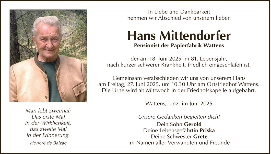 Hans Mittendorfer Bild